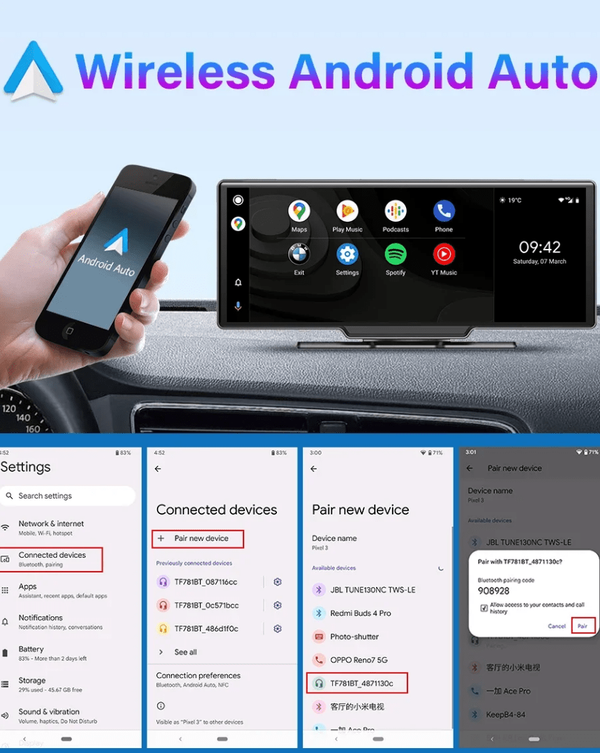 מסך חכם לרכב "10.26 - חווית נהיגה חכמה עם CarPlay אלחוטי ומצלמה קדמית! | מסך מולטימדיה לרכב | אוזו - שופ